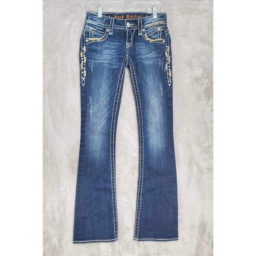 Rock Revival Jeans Women 25 (27x32) Amy Boot Y2K Lowrise Denim Embroidered Bling